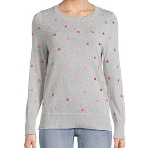 Women's Embroidered Heart Crew Neck Sweater